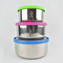 Set de Bowls de Acero Inoxidable con Tapa de Colores 03 Pzas.